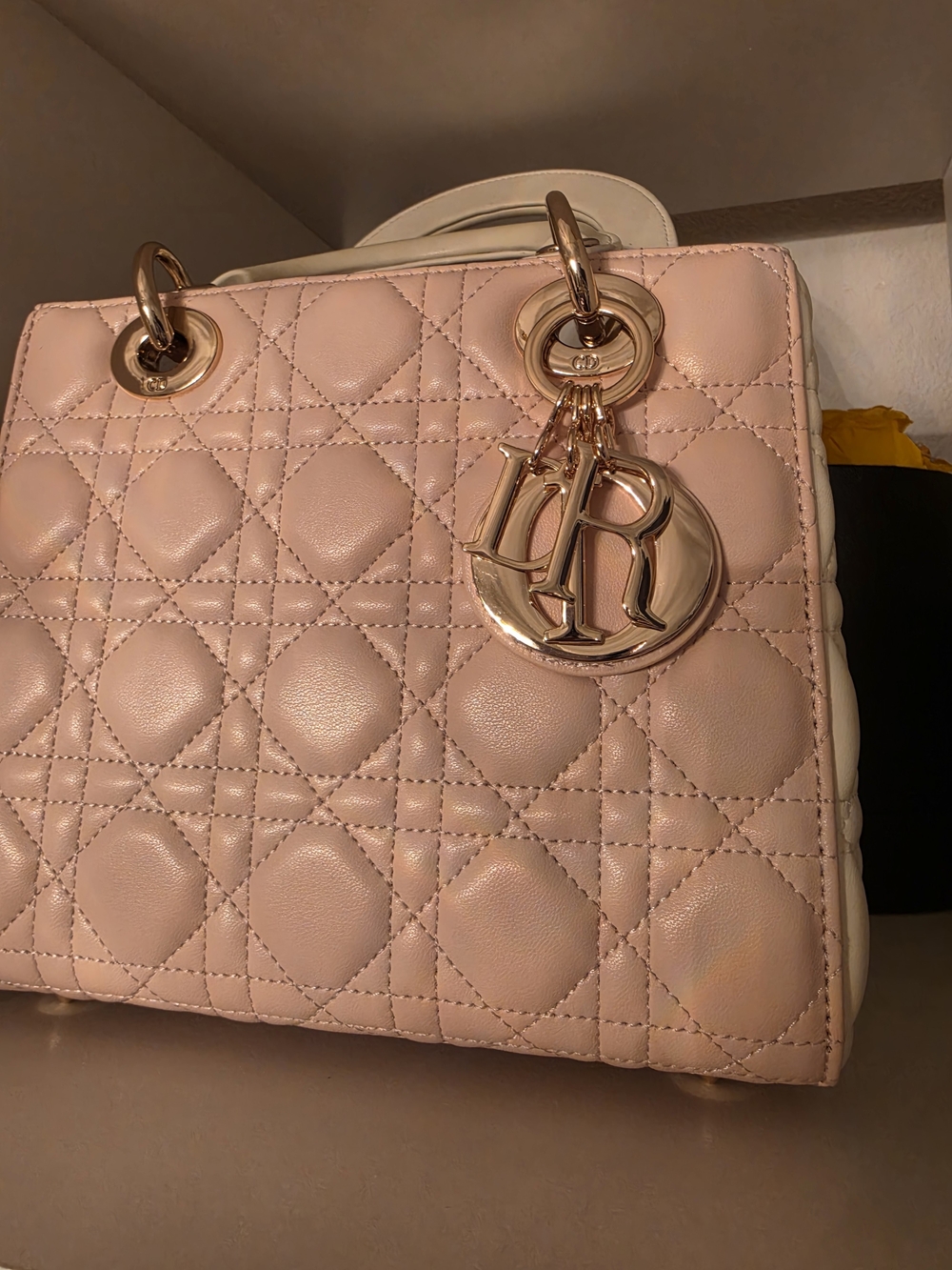 Dior Pink Quilted Lady Dior Satchel with Gold Hardware